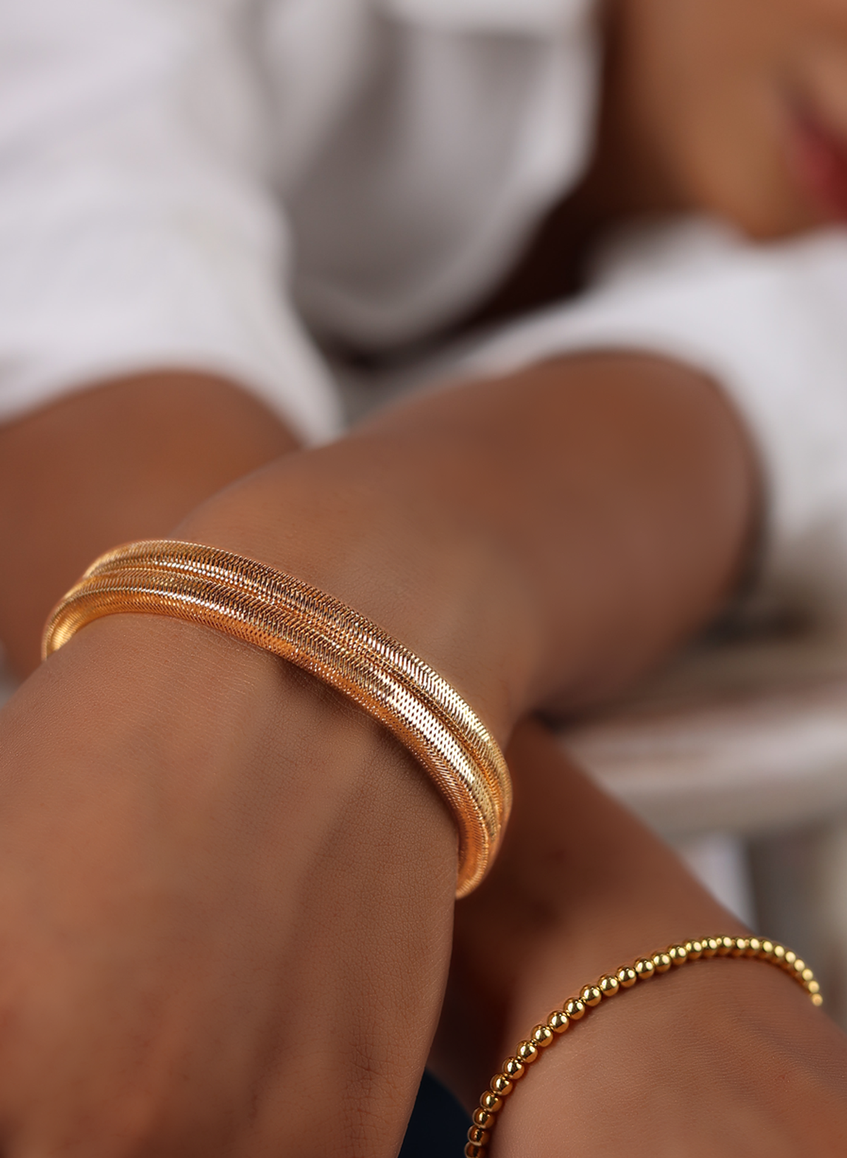 Florentine Mesh Gold Bangle - view 1