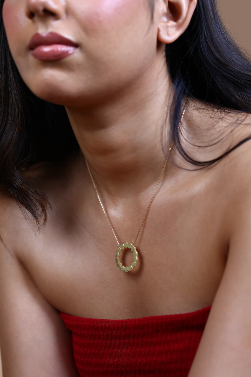 Geometric Hexagon Pendant Necklace
