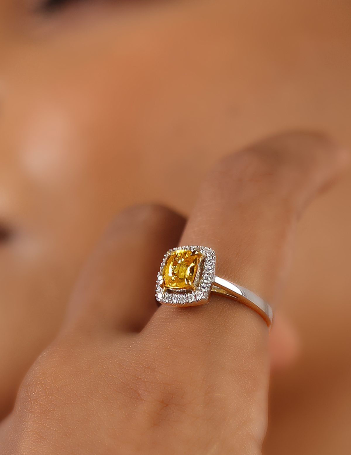 Cushion Yellow Sapphire Halo Ring - view 1