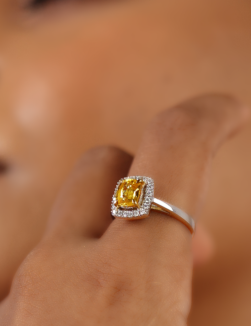 Cushion Yellow Sapphire Halo Ring