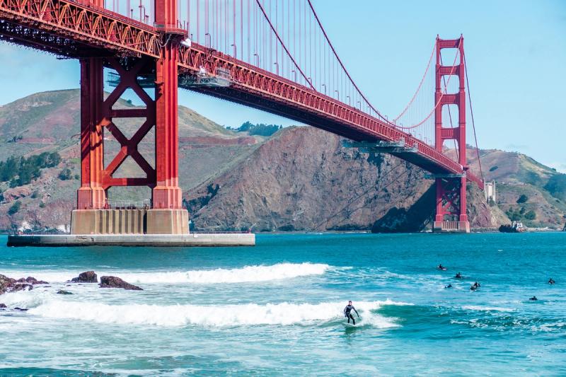 Surfing at Fort Point