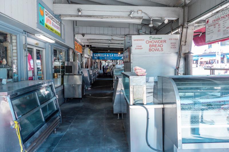 The usually packed fish food row on the wharf