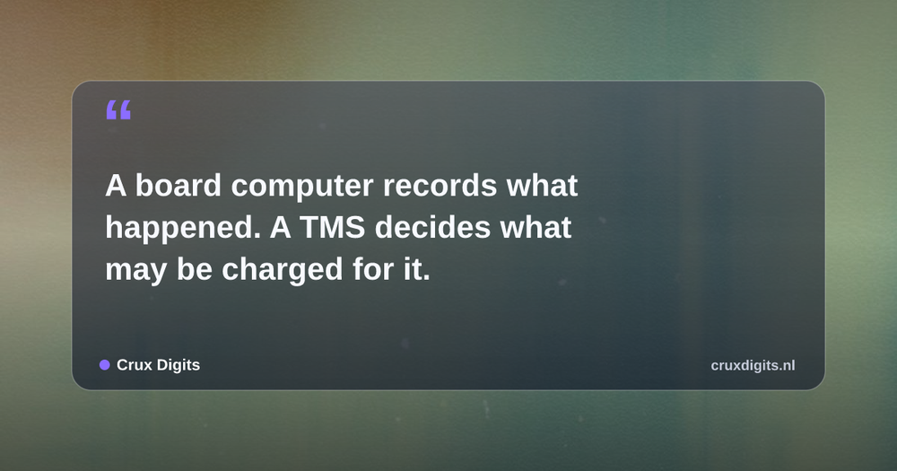 Pull quote: A board computer records what happened. A TMS decides what may be charged for it. — Crux Digits
