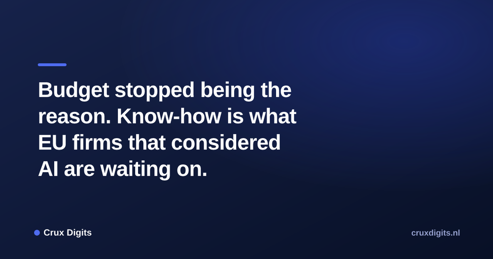 Pull quote from Crux Digits: Budget stopped being the reason. Know-how is what EU firms that considered AI are waiting on.