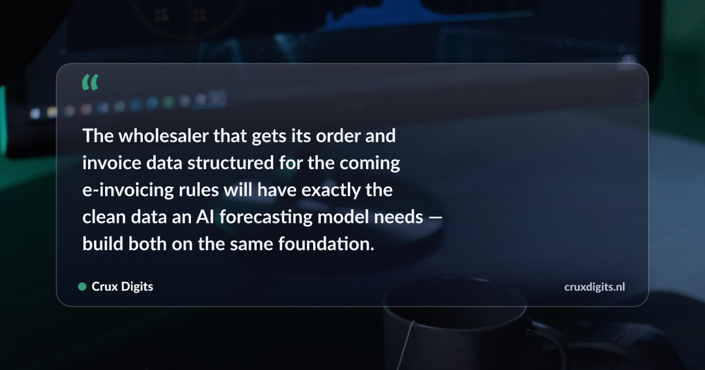 Pull quote: The wholesaler that gets its order and invoice data structured for the coming e-invoicing rules will have exactly the clean data an AI forecasting mod — Crux Digits