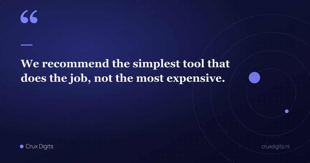 Pull quote: We recommend the simplest tool that does the job, not the most expensive. — Crux Digits