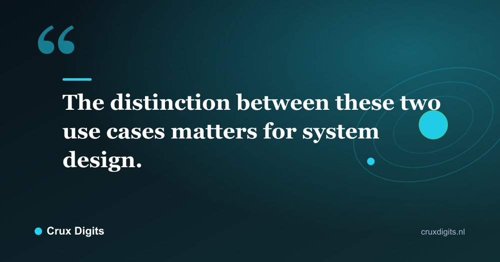 Pull quote: The distinction between these two use cases matters for system design. - Crux Digits
