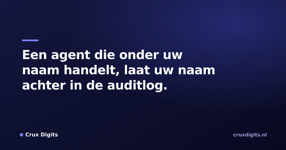 Pull quote from Crux Digits: Een agent die onder uw naam handelt, laat uw naam achter in de auditlog.