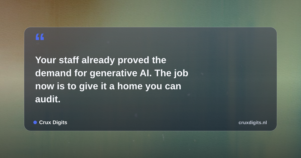 Pull quote from Crux Digits: Your staff already proved the demand for generative AI. The job now is to give it a home you can audit.