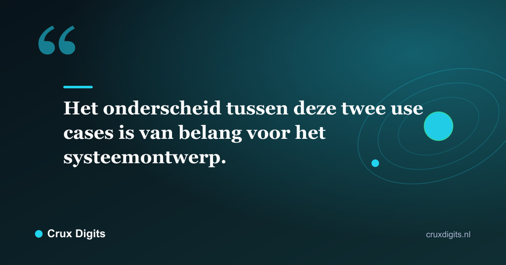 Citaat: Het onderscheid tussen deze twee use cases is van belang voor het systeemontwerp. - Crux Digits