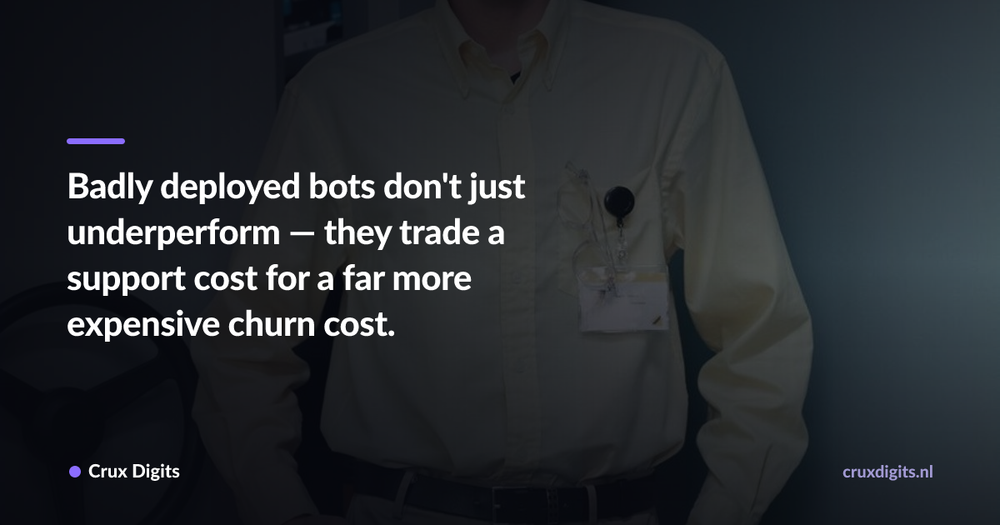 Pull quote: Badly deployed bots don't just underperform — they trade a support cost for a far more expensive churn cost. — Crux Digits