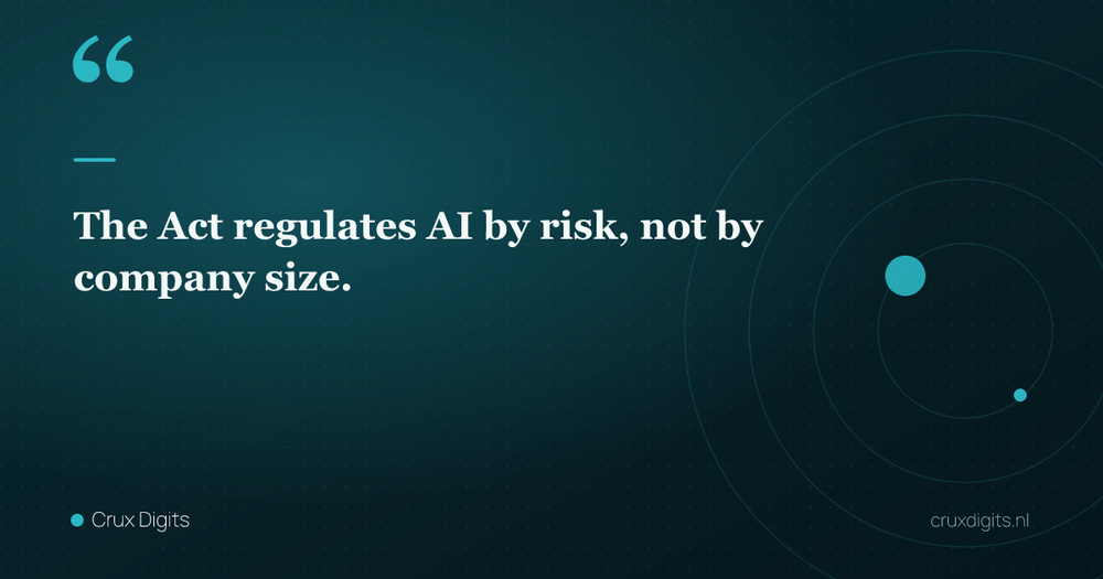 Pull quote: The Act regulates AI by risk, not by company size. — Crux Digits