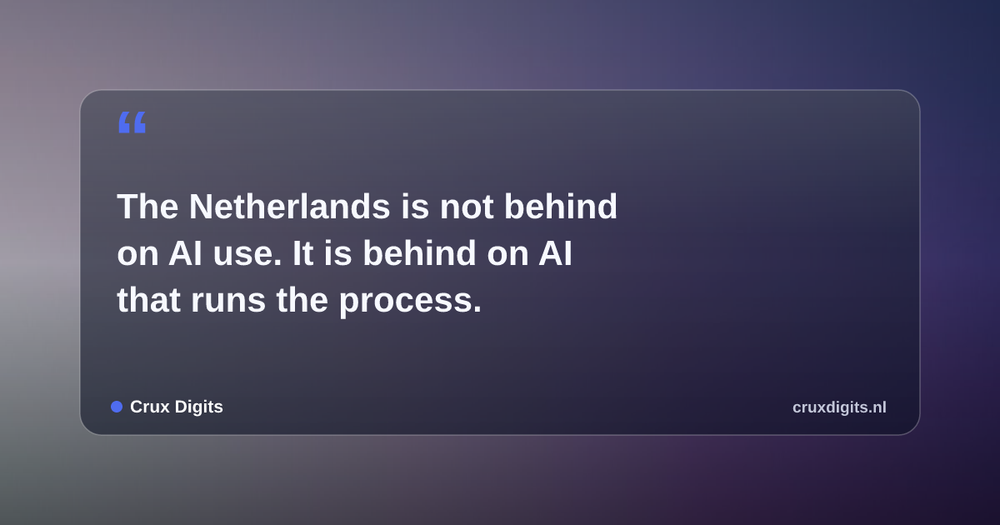 Pull quote from Crux Digits: The Netherlands is not behind on AI use. It is behind on AI that runs the process.