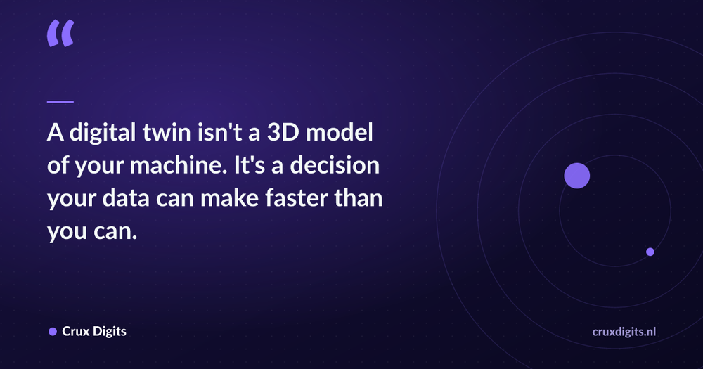 Pull quote: A digital twin isn't a 3D model of your machine. It's a decision your data can make faster than you can. — Crux Digits