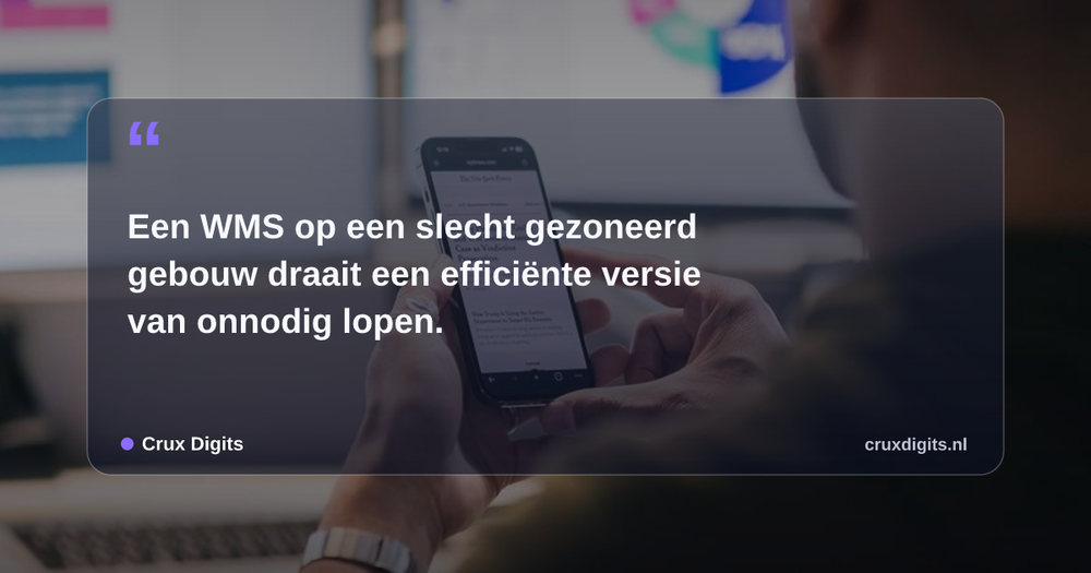 Pull quote: Een WMS op een slecht gezoneerd gebouw draait een efficiënte versie van onnodig lopen. — Crux Digits