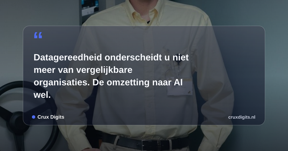 Pull quote from Crux Digits: Datagereedheid onderscheidt u niet meer van vergelijkbare organisaties. De omzetting naar AI wel.