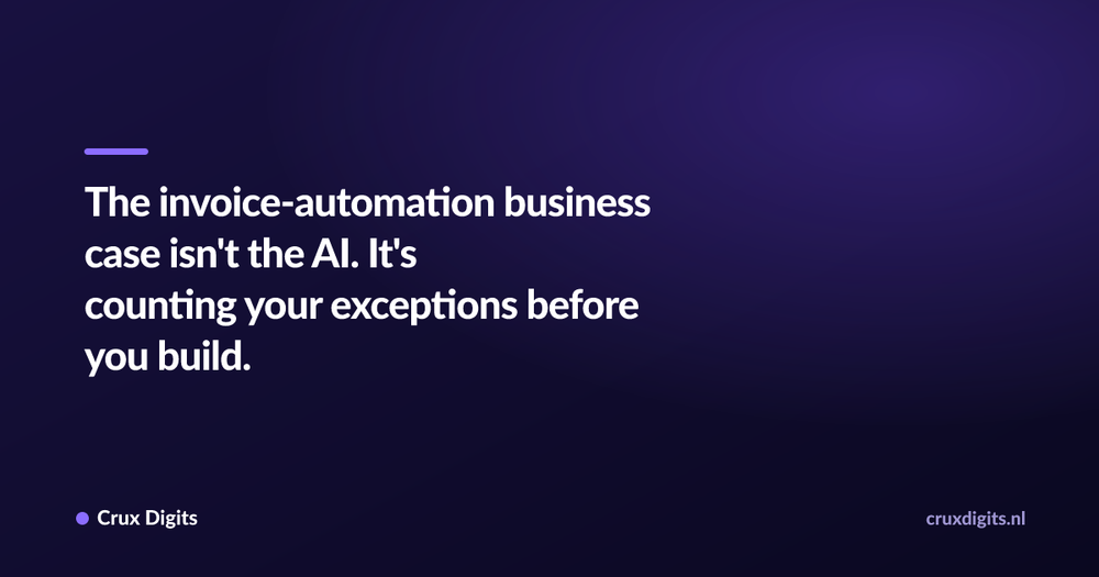 Pull quote: The invoice-automation business case isn't the AI. It's counting your exceptions before you build. — Crux Digits
