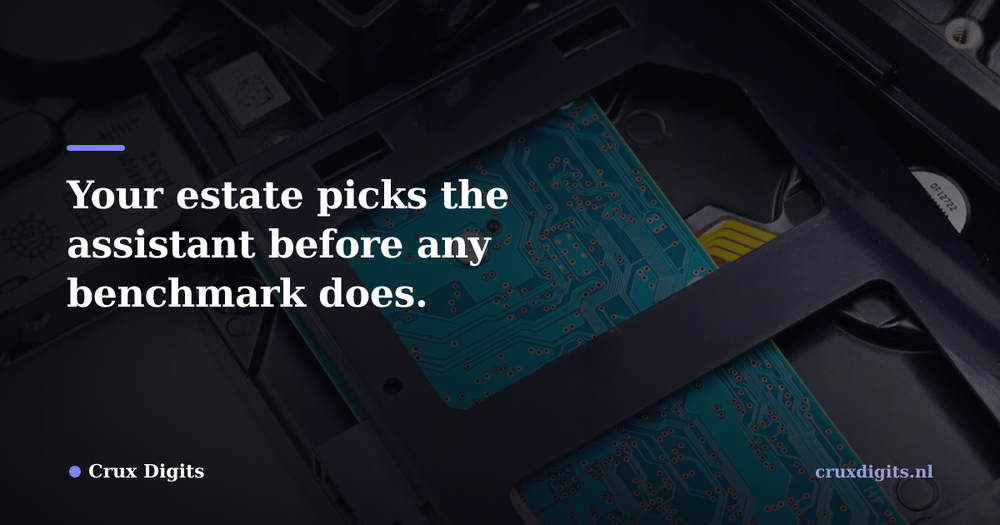 Pull quote from Crux Digits: Your estate picks the assistant before any benchmark does.