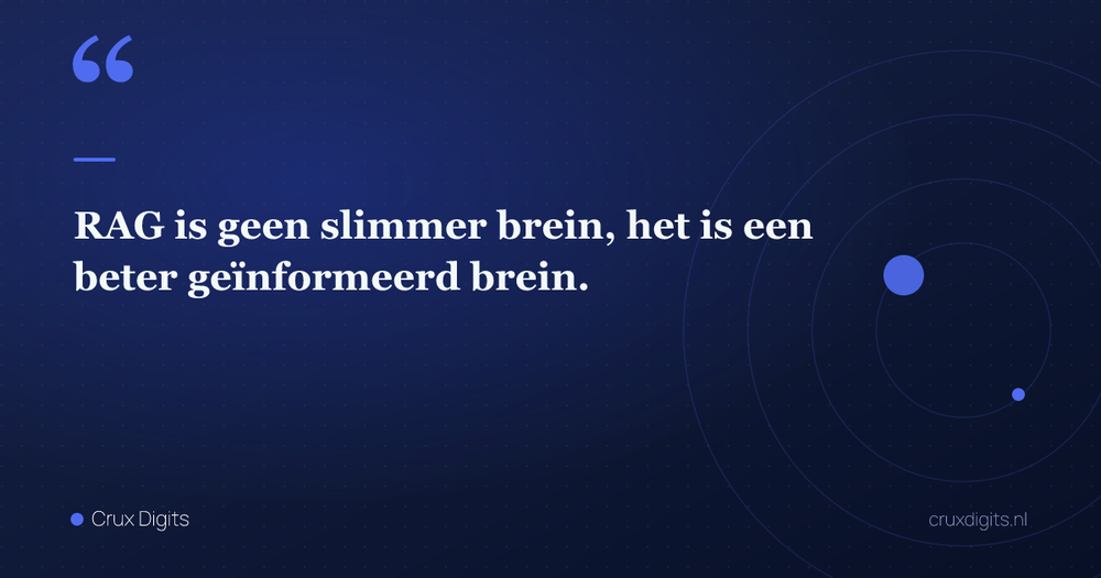 Pull quote: RAG is geen slimmer brein, het is een beter geïnformeerd brein. — Crux Digits