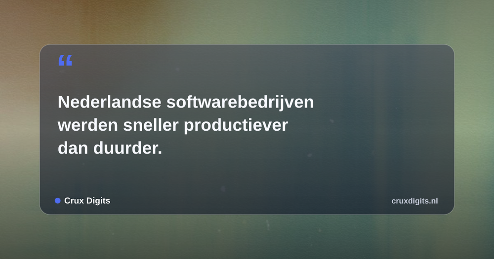 Pull quote from Crux Digits: Nederlandse softwarebedrijven werden sneller productiever dan duurder.