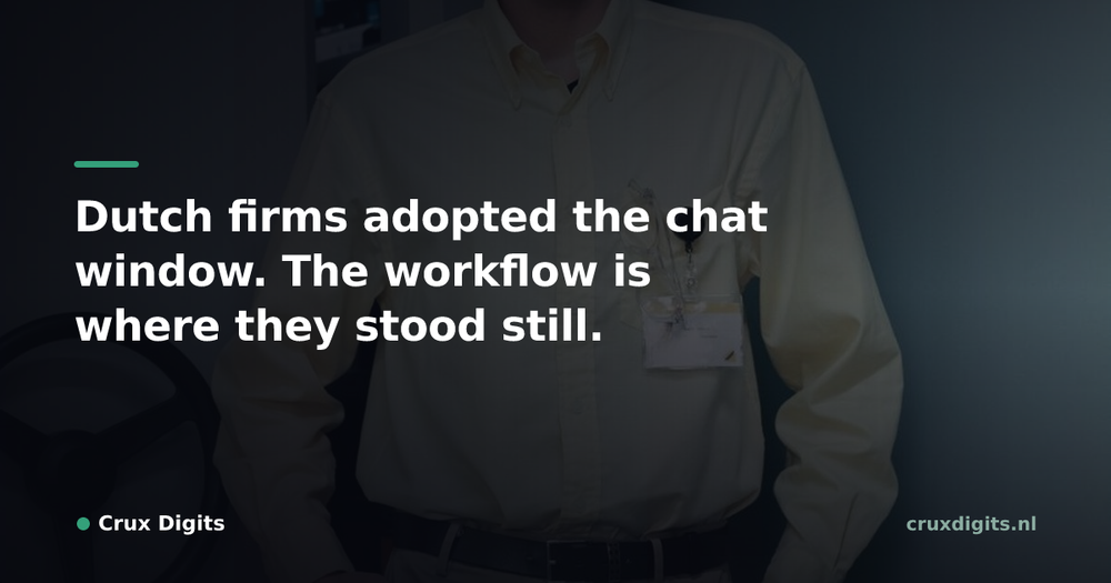 Pull quote from Crux Digits: Dutch firms adopted the chat window. The workflow is where they stood still.