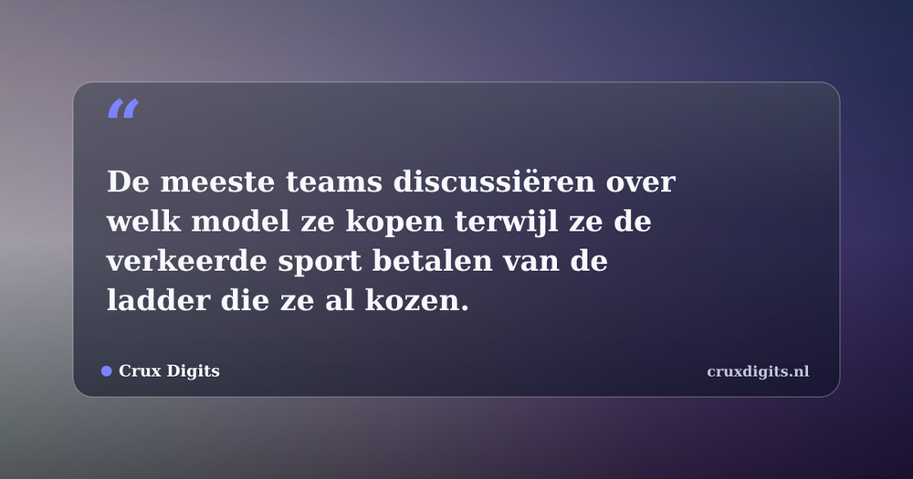 Pull quote from Crux Digits: De meeste teams discussiëren over welk model ze kopen terwijl ze de verkeerde sport betalen van de ladder die ze al kozen.