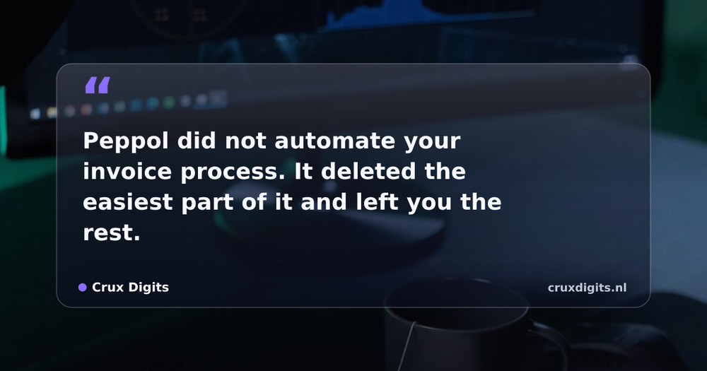 Pull quote from Crux Digits: Peppol did not automate your invoice process. It deleted the easiest part of it and left you the rest.