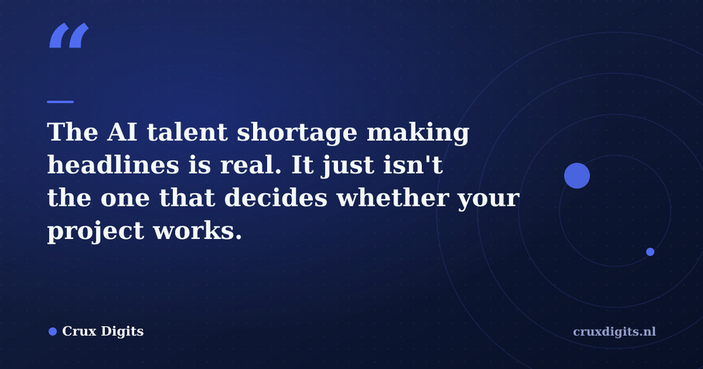 Pull quote: The AI talent shortage making headlines is real. It just isn't the one that decides whether your project works. — Crux Digits