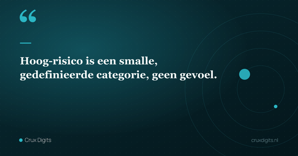 Pull quote: Hoog-risico is een smalle, gedefinieerde categorie, geen gevoel. — Crux Digits