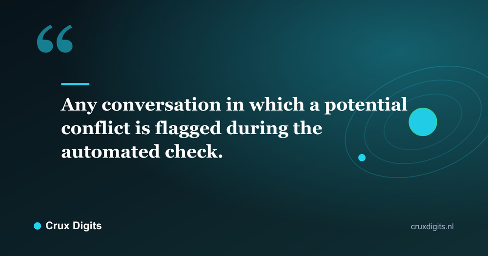 Pull quote: Any conversation in which a potential conflict is flagged during the automated check. - Crux Digits
