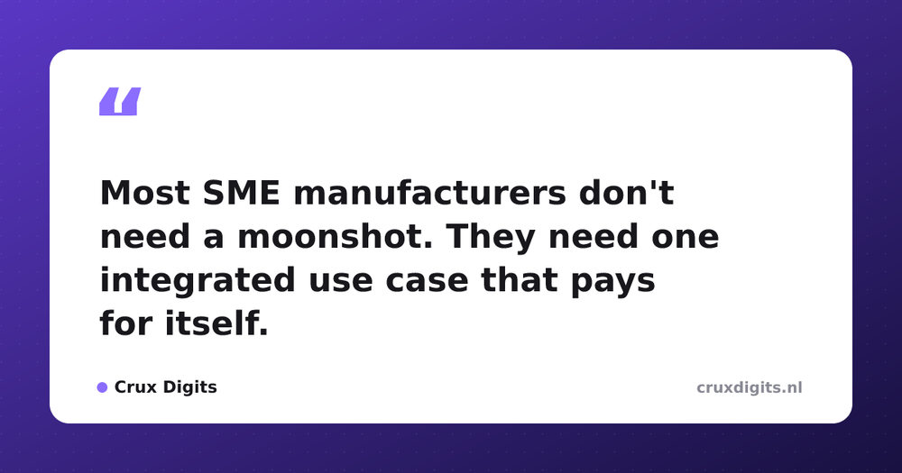 Pull quote from Crux Digits: Most SME manufacturers don't need a moonshot. They need one integrated use case that pays for itself.