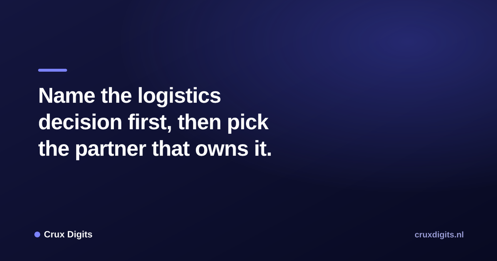 Pull quote from Crux Digits: Name the logistics decision first, then pick the partner that owns it.
