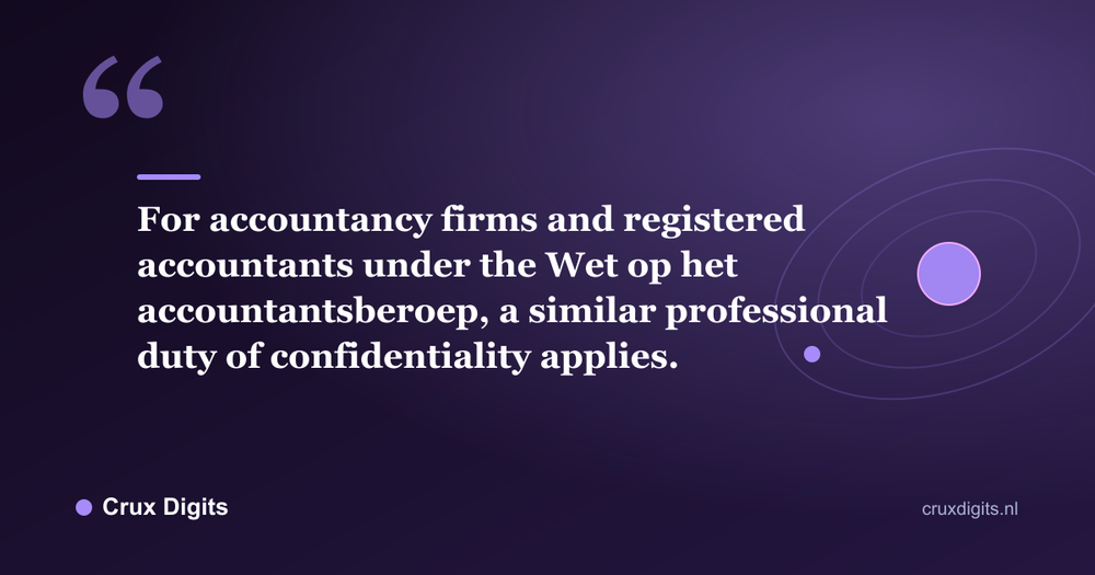 Pull quote: For accountancy firms and registered accountants under the Wet op het accountantsberoep, a similar professional duty of confidentiality applies. - Crux Digits