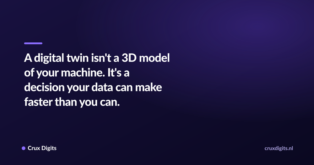 Pull quote: A digital twin isn't a 3D model of your machine. It's a decision your data can make faster than you can. — Crux Digits