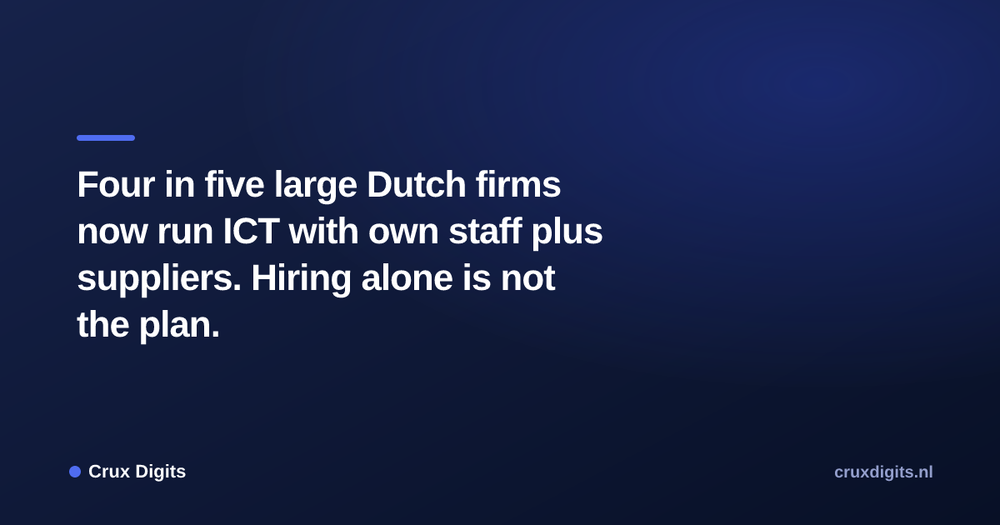 Pull quote from Crux Digits: Four in five large Dutch firms now run ICT with own staff plus suppliers. Hiring alone is not the plan.