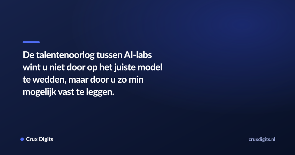 Pull quote: De talentenoorlog tussen AI-labs wint u niet door op het juiste model te wedden, maar door u zo min mogelijk vast te leggen. — Crux Digits