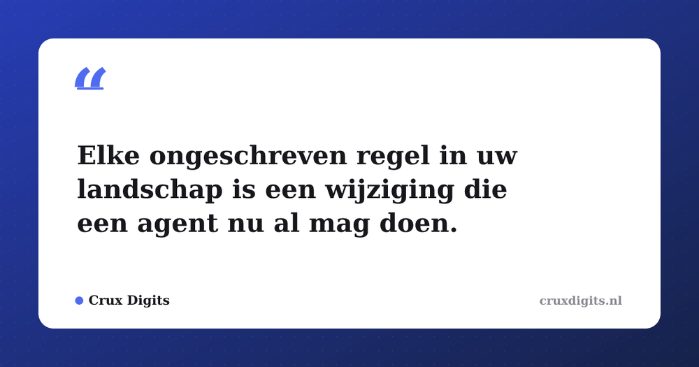 Pull quote from Crux Digits: Elke ongeschreven regel in uw landschap is een wijziging die een agent nu al mag doen.