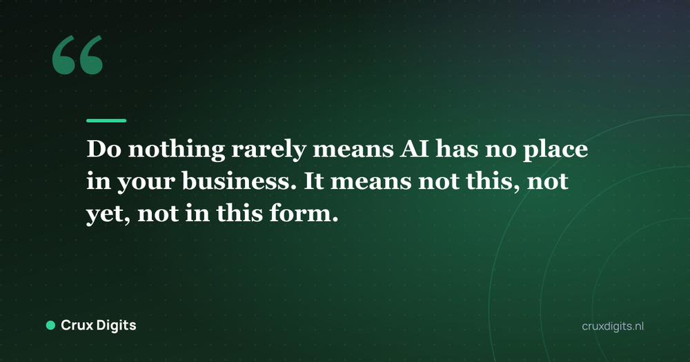 Pull quote: Do nothing rarely means AI has no place in your business. It means not this, not yet, not in this form. - Crux Digits