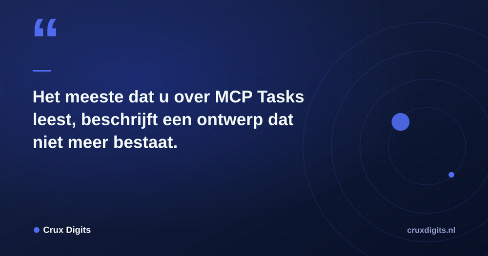Pull quote: Het meeste dat u over MCP Tasks leest, beschrijft een ontwerp dat niet meer bestaat. — Crux Digits