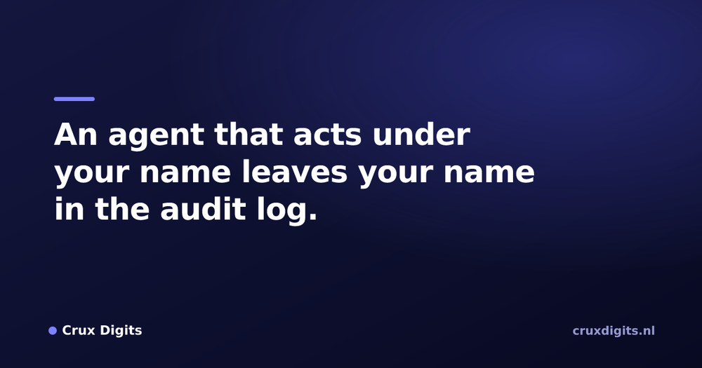 Pull quote from Crux Digits: An agent that acts under your name leaves your name in the audit log.