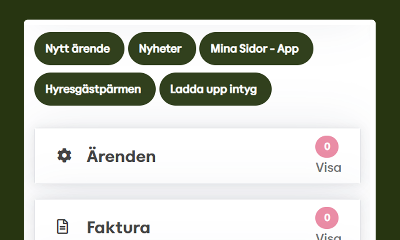 Bild som visar funktioner på Mina Sidor.