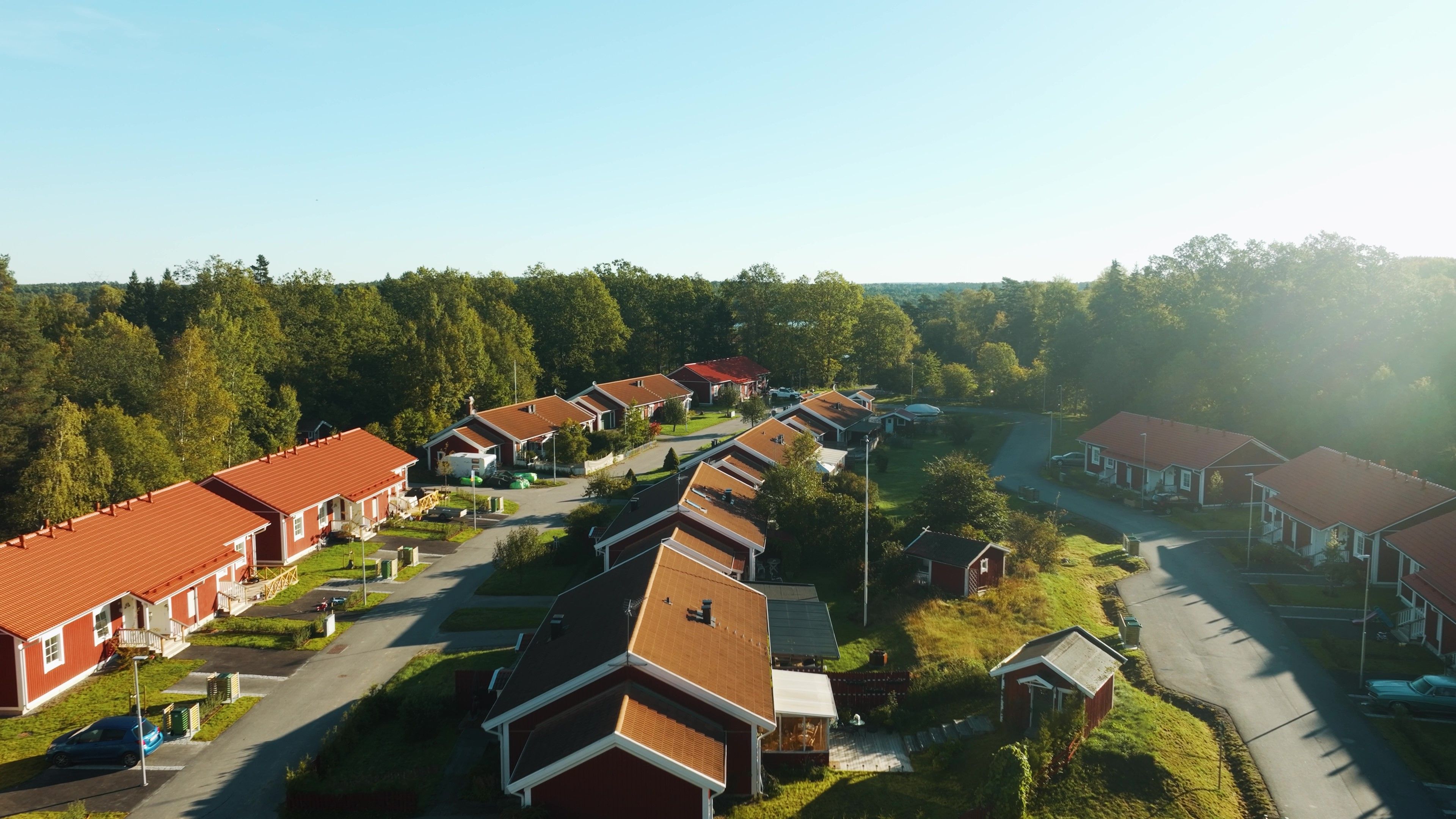 Flygbild över bostadsområdet Slagarvägen/Tegelbrännarvägen.
