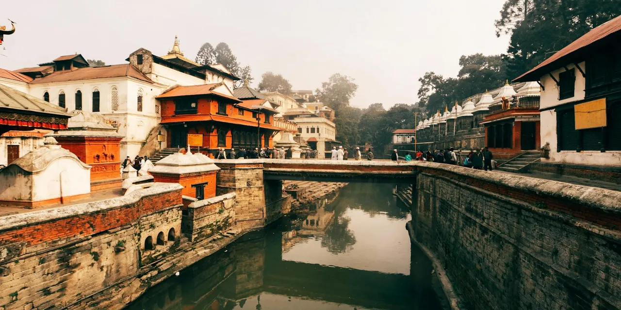 Stunning view of the Pashupatinath Temple and Bagmati River in Kathmandu, a UNESCO World Heritage Site.