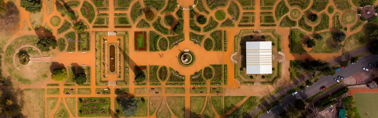 Stunning aerial view of Parque de la Independencia, Rosario, Argentina showcasing geometric garden design.