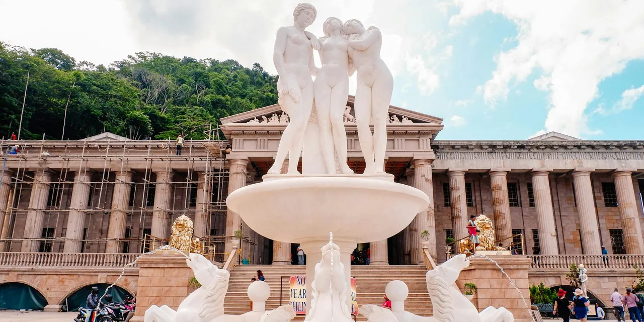 Majestic sculpture and fountain at the Temple of Leah in Cebu, Philippines.