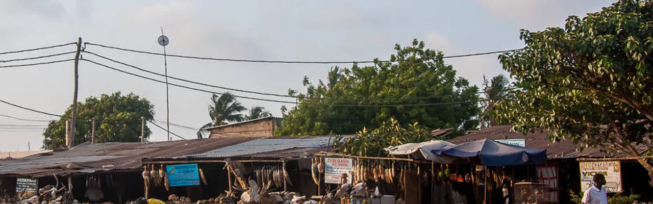 Beachside voodoo market stalls with carvings and artefacts, Lomé, Togo