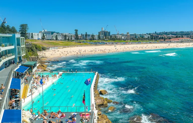 View of Bondi Beach, Australia, best healthcare for expats, swimming