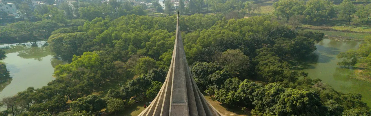 A stunning aerial shot of the National Martyrs' Memorial in Savar, Bangladesh.