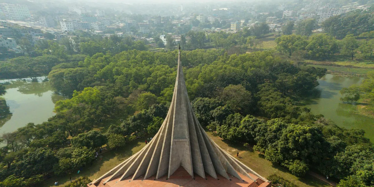A stunning aerial shot of the National Martyrs' Memorial in Savar, Bangladesh.
