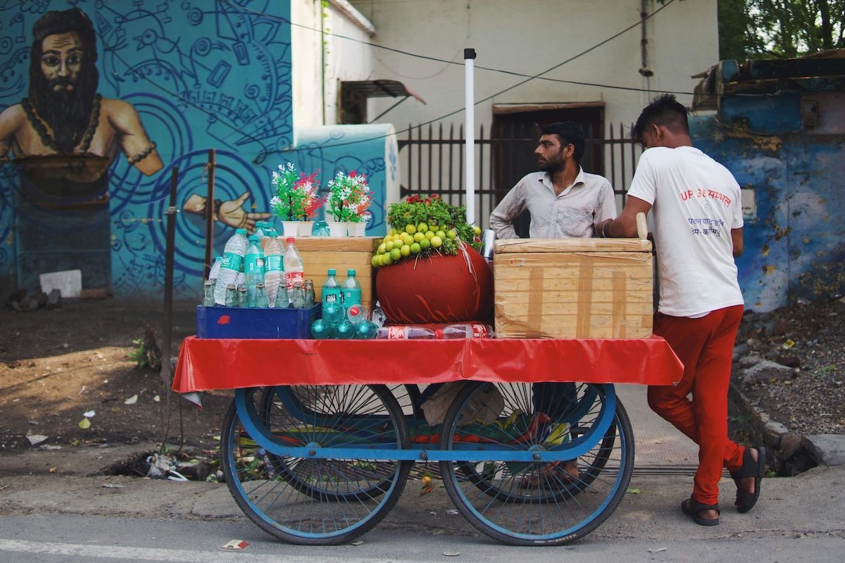 Street vendors in India selling bottled water